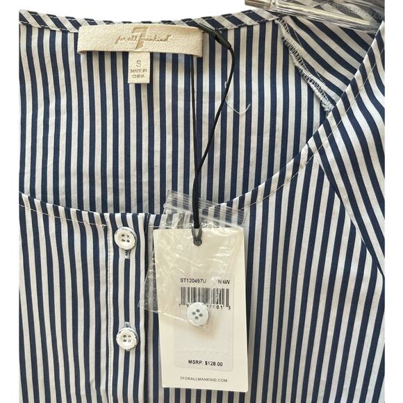 7 For All Mankind Striped Ruffle Long Sleeve Blouse Coastal Hamptons Small 7FAM - Picture 10 of 11